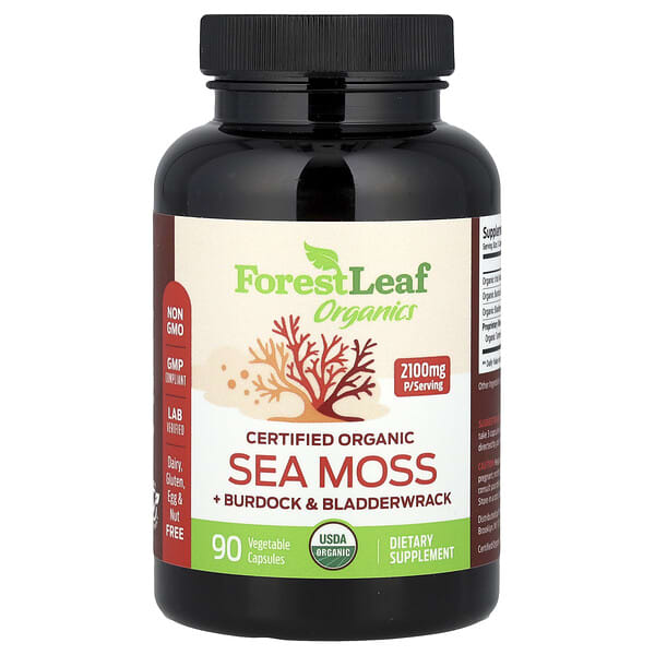 Certified Organic Sea Moss + Burdock & Bladderwrack, 90 Vegetable Capsules