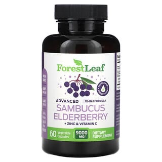Forest Leaf, Saúco Sambucus avanzado, zinc y vitamina C, 9000 mg, 60 cápsulas vegetales (4500 mg por cápsula)