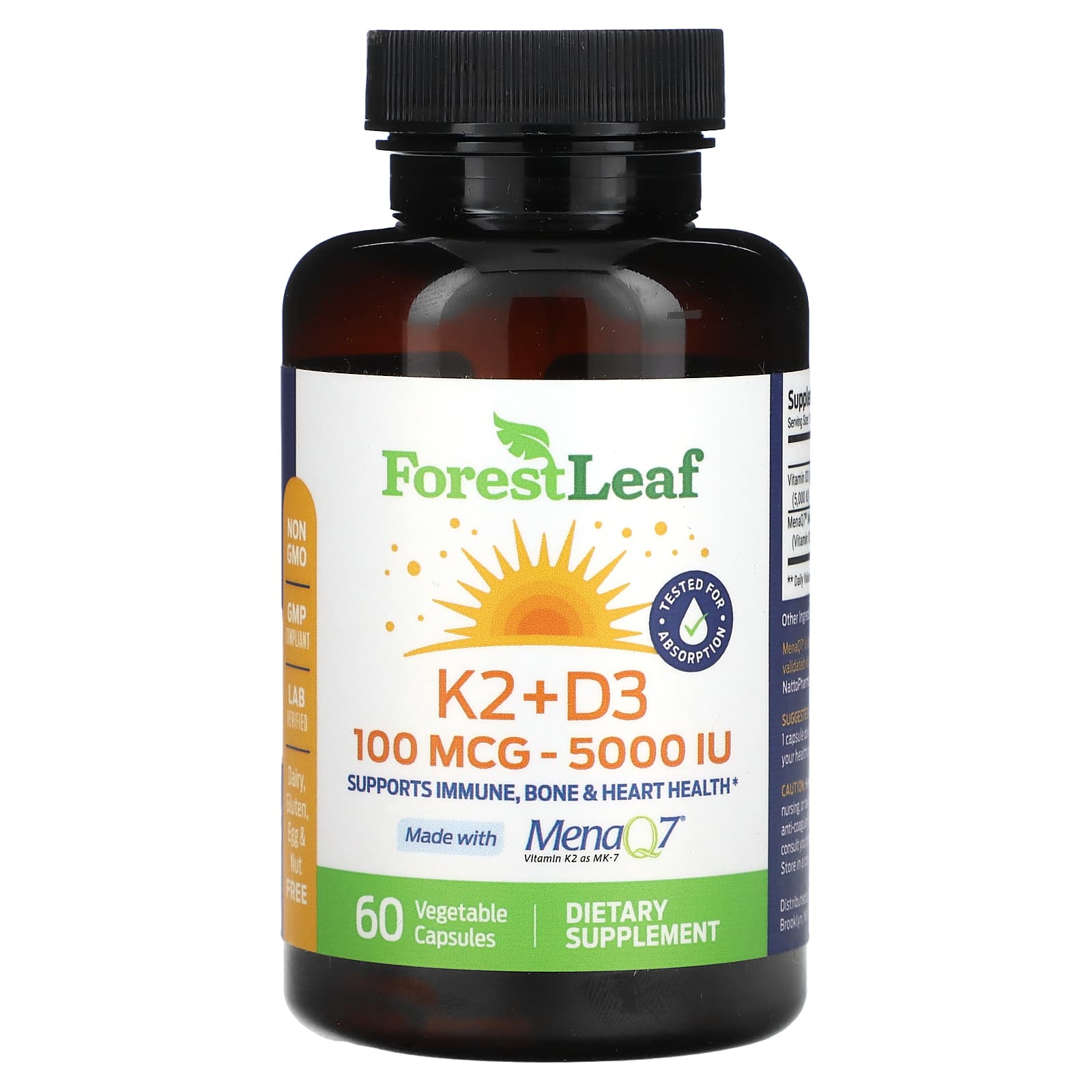 Forest Leaf K2 D3 100 Mcg 5 000 Iu 60 Vegetable Capsules