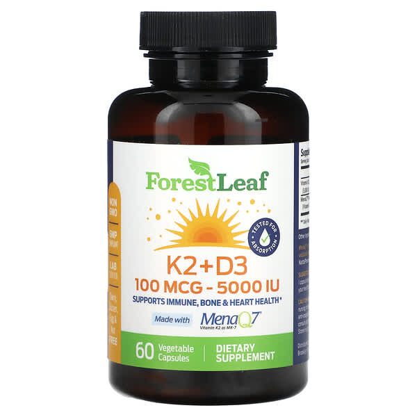 K2 + D3, 100 mcg (5000 IU), 60 Vegetable Capsules