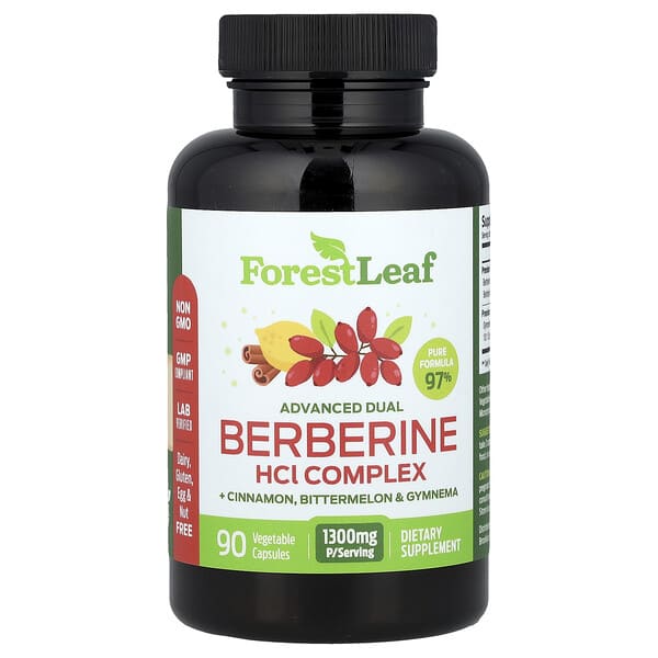 Forest Leaf, Advanced Dual Berberine HCl Complex + Cinnamon, Bittermelon & Gymnema, 90 Vegetable Cap