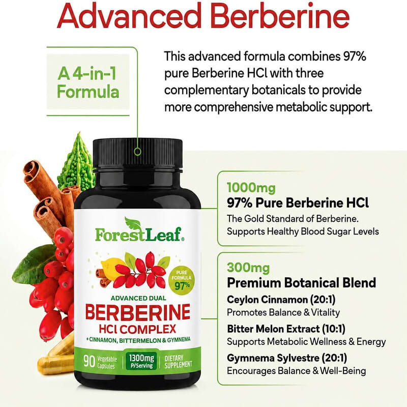 Advanced Dual Berberine HCl Complex + Cinnamon, Bittermelon