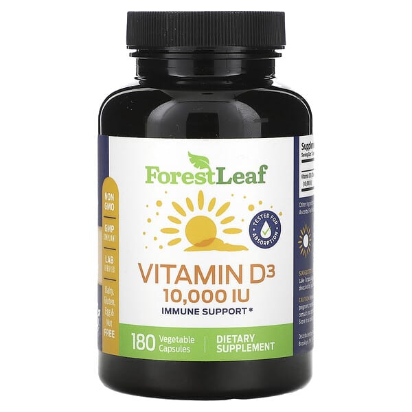 Forest Leaf, Vitamin D3, 250 mcg (10,000 IU), 180 Vegetable Capsules