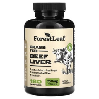 Forest Leaf, говяжья печень травяного откорма, 750 мг, 180 капсул