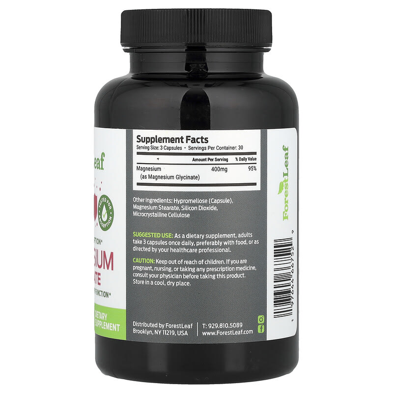 グリシン酸マグネシウム、Maximum Absorption、400mg、ベジカプセル90