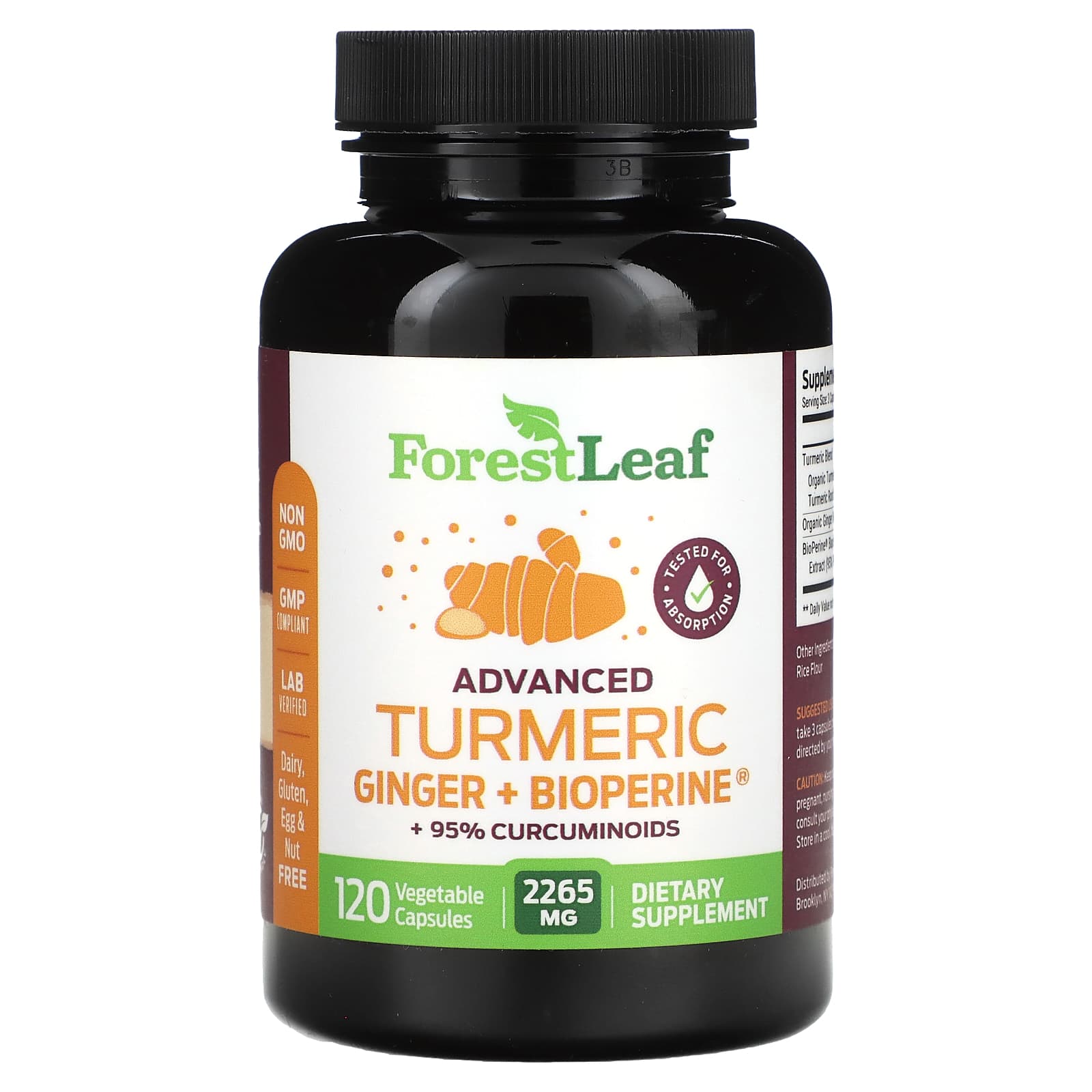 Forest Leaf, Advanced Turmeric Ginger + Bioperine, 2,265 mg, 120 ...