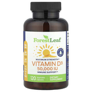 Forest Leaf, Força Máxima, Vitamina D3, 50.000 UI, 120 Cápsulas Vegetais