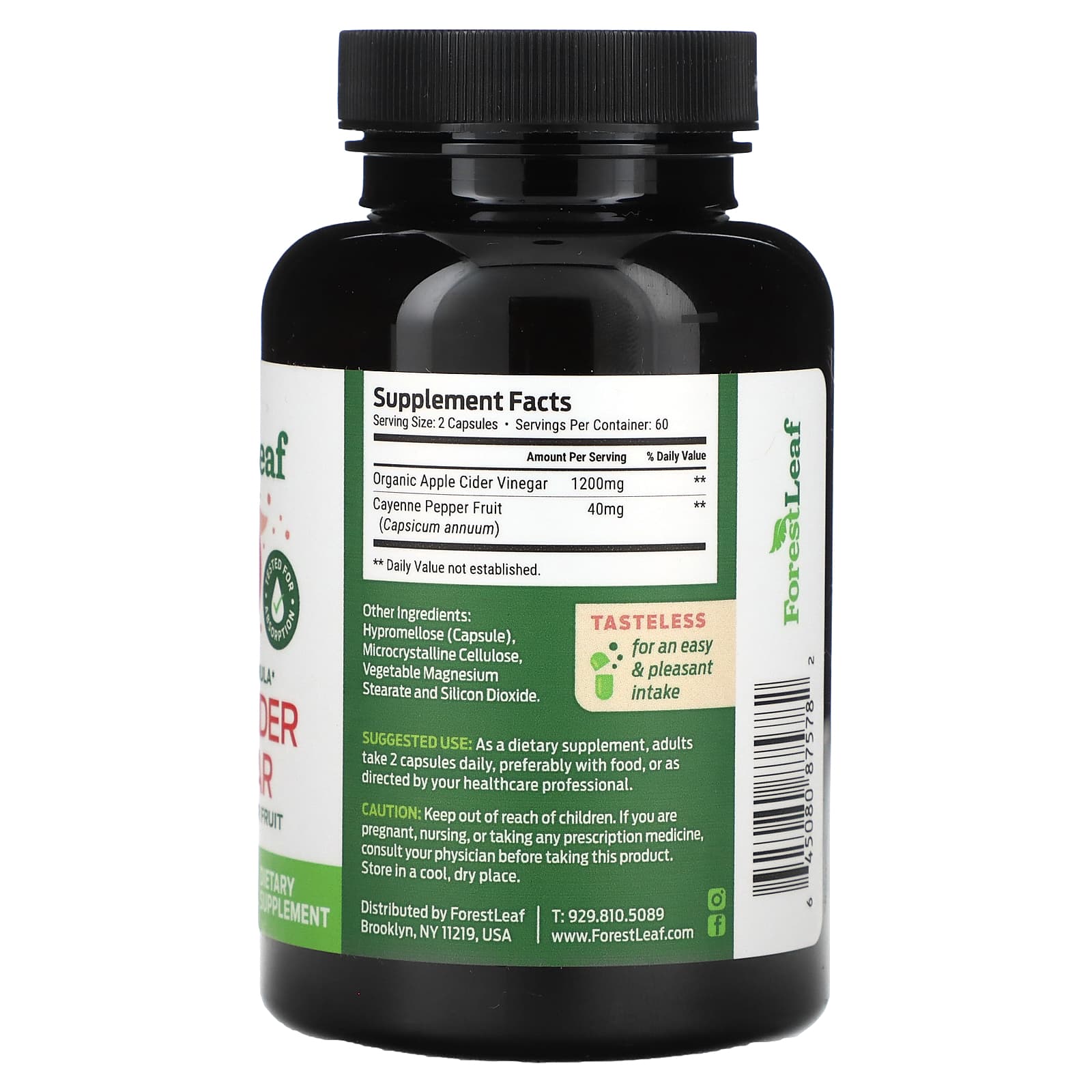 Forest Leaf, Apple Cider Vinegar + Cayenne Pepper Fruit, 1,200 mg, 120