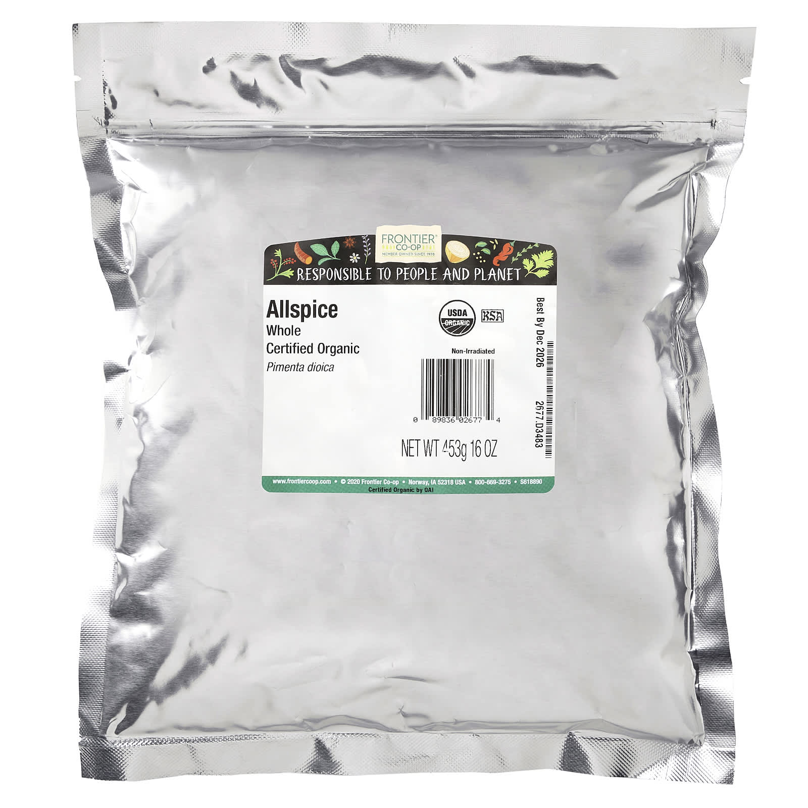 Frontier Coop, Organic Whole Allspice, 16 oz (453 g)