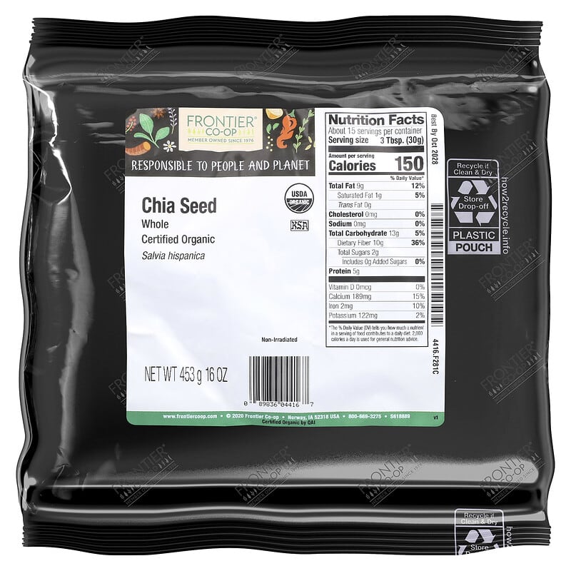 Semente de Chia Orgânica Inteira, 453 g (16 oz)