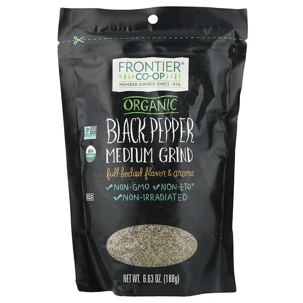 Frontier Co-op, 유기농 흑후추, 중간 입자, 188g(6.63oz)