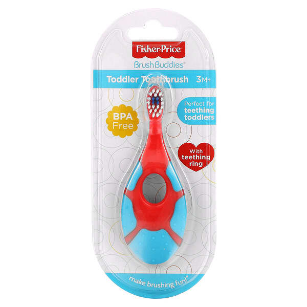 Fisher-Price‏, BrushBuddies ، فرشاة أسنان للأطفال الصغار مع حلقة التسنين ، من عمر 3 أشهر فما فوق ، فرشاة أسنان واحدة