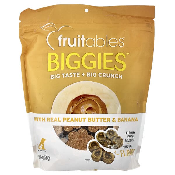 Fruitables, Biggies™ ขนมสำหรับสุนัข รสเนยถั่วและกล้วยแท้ ขนาด 16 ออนซ์ (454 ก.)