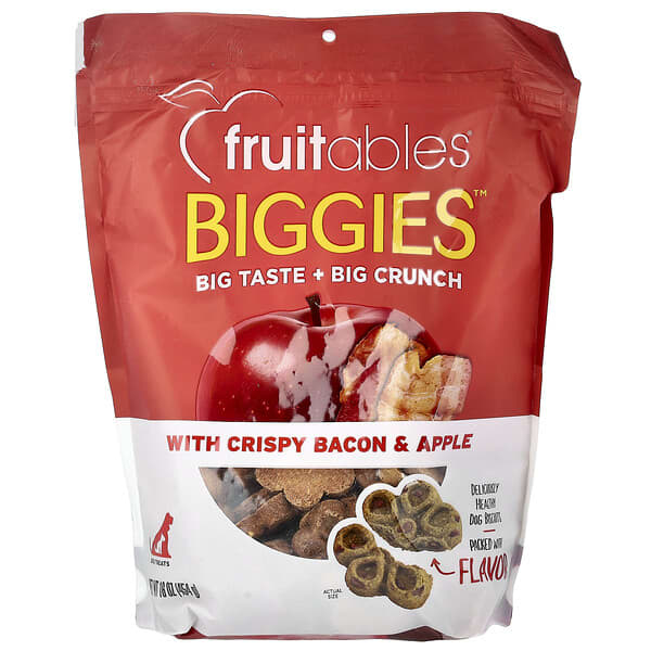 Fruitables, Biggies™ ขนมสำหรับสุนัข รสเบคอนกรอบและแอปเปิ้ล ขนาด 16 ออนซ์ (454 ก.)