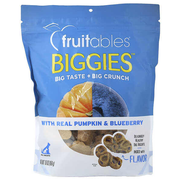 Fruitables, Biggies™ ขนมสำหรับสุนัข รสฟักทองและบลูเบอร์รี่แท้ ขนาด 16 ออนซ์ (454 ก.)