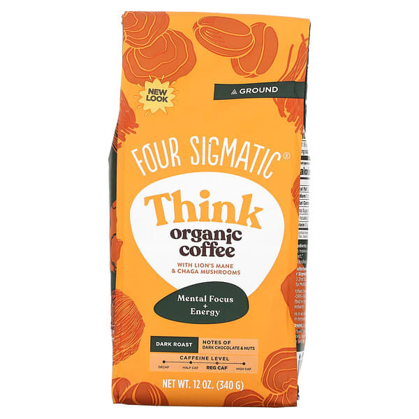 Four Sigmatic, Mushroom Ground Coffee with Lion's Mane & Chaga, Think, Dark Roast, 12 oz (340 g)