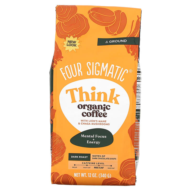 Think Organic Coffee with Lion's Mane & Chaga Mushrooms, Ground, Dark  Roast, 12 oz (340 g)
