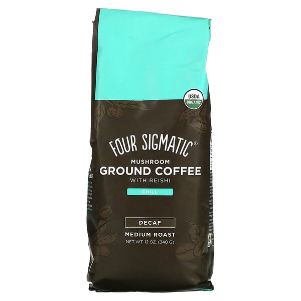 Four Sigmatic, 霊芝入りマッシュルームコーヒー粉、チル、ミディアムロースト、デカフェ、340g（12オンス）