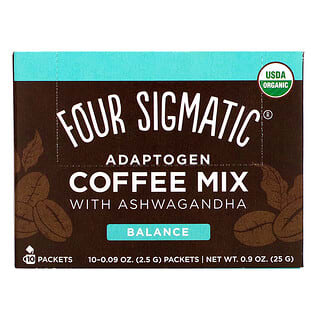 Four Sigmatic, Balance, кофейная смесь с ашвагандой, с адаптогенами, средней обжарки, 10 пакетиков по 2,5 г (0,09 унции)