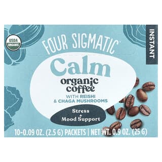 Four Sigmatic, растворимый органический кофе с адаптогенами ашвагандой и элеутерококком, баланс, средняя обжарка, 10 пакетиков по 2,5 г (0,09 унции)