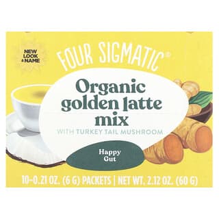 Four Sigmatic, Organic, Golden Latte Mix With Turkey Tail Mushroom, Caffeine Free, 10 Packets, 0.21 oz (6 g) Each
