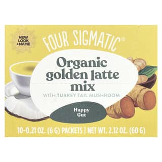 Four Sigmatic, смесь для приготовления органического золотого латте с трутовиком разноцветным, без кофеина, 10 пакетиков по 6 г (0,21 унции)