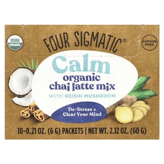 Four Sigmatic, Calm, 영지버섯 함유 유기농 차이 라떼 믹스, 카페인 무함유, 10팩, 각 6g (0.21 oz)