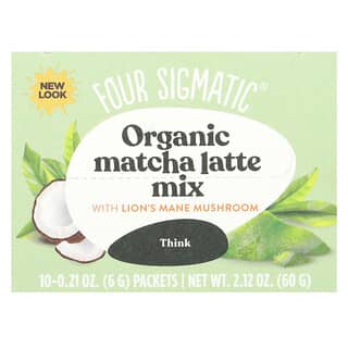 Four Sigmatic, Think, Mezcla de matcha latte orgánico con hongos melena de león, 10 sobres, 6 g (0,21 oz) cada uno