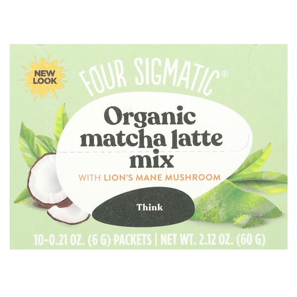 Four Sigmatic, Think, 유기농 말차 라떼 믹스, 노루궁뎅이버섯 함유, 10팩, 각 6g(0.21oz)