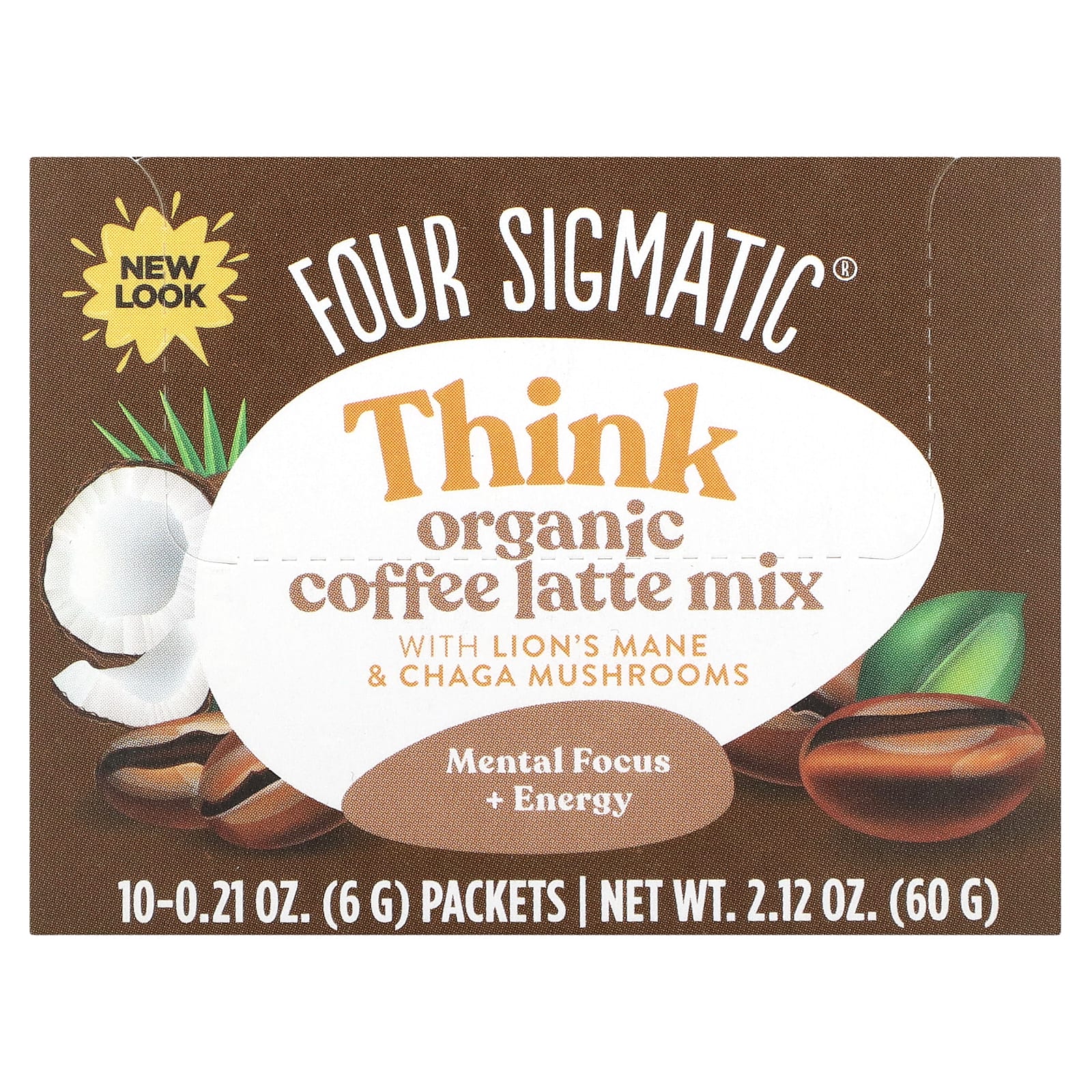 Four Sigmatic, Think, Organic Coffee Latte Mix With Lion's Mane & Chaga ...