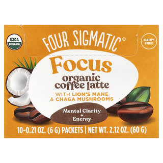 Four Sigmatic, Think, Βιολογικό Μείγμα Καφέ Λάτε με Λιοντάρι και Μανιτάρια Τσάγκα, 10 Φακελάκια, 0,21 oz (6 g) Έκαστο