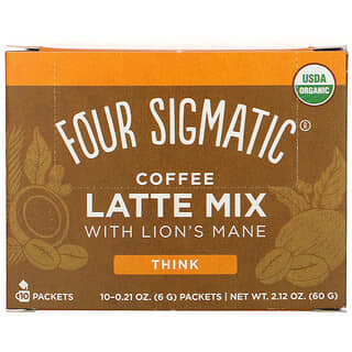 Four Sigmatic, لاتيه القهوة الممزوج بفطر عرف الأسد، دعم التفكير، 10 أكياس، 0.21 أونصة (6 جم) لكل كيس