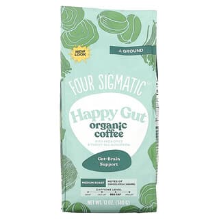Four Sigmatic, Happy Gut, Organic Coffee with Probiotics and Turkey Tail Mushrooms, Ground, Medium Roast, 12 oz (340 g)