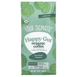Four Sigmatic, Happy Gut, Organic Coffee with Probiotics and Turkey Tail Mushroom, Ground, Medium Roast, 12 oz (340 g)