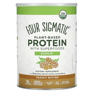 Four Sigmatic, Proteína de origen vegetal con superalimentos, Mantequilla de maní, 600 g (1,32 lb)