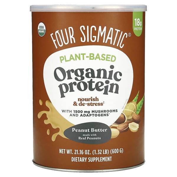 Plant-Based Organic Protein with Mushrooms & Adaptogens, Peanut Butter, 1.32 lbs (600 g)