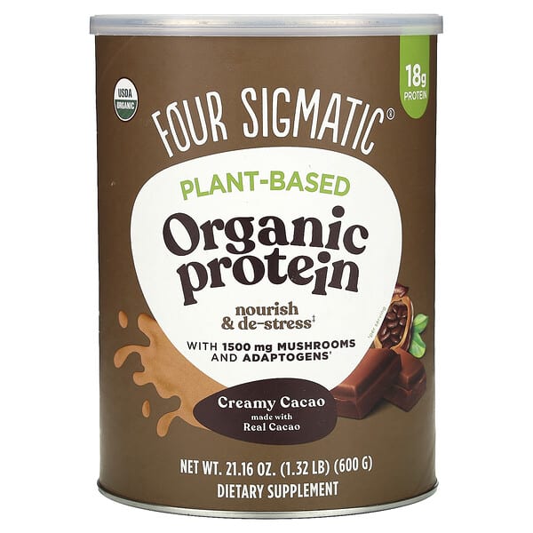 Plant-Based Organic Protein with Mushrooms & Adaptogens, Creamy Cacao, 1.32 lbs (600 g)
