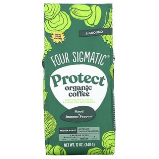 Four Sigmatic, Protect Organic Coffee，含维生素 D、白桦茸和火鸡尾菇，研磨，中度烘焙，12 盎司（340 克）