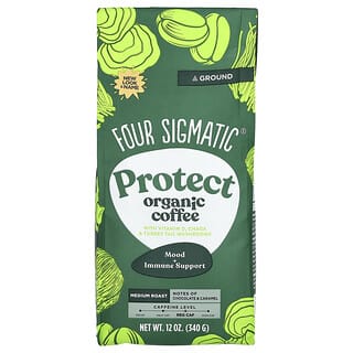Four Sigmatic, Protect, Café orgánico con vitamina D, chaga y hongos cola de pavo, Molido, Tostado medio, 340 g (12 oz)