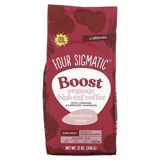 Four Sigmatic, Boost Organic High Caf Coffee with L-теанин и гриб кордицепс, молотый, темная обжарка, 340 г (12 унций)