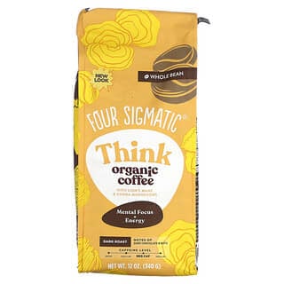 Four Sigmatic, Whole Bean Organic Coffee with Lion's Mane & Chaga Mushrooms, Think, Dark Roast, 12 oz (340 g)