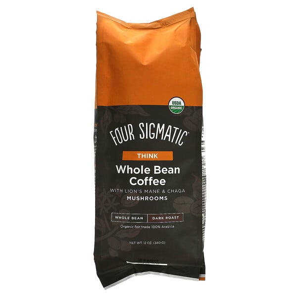 Four Sigmatic, Whole Bean Coffee with Lion's Mane & Chaga Mushrooms, Think, Dark Roast, 12 oz (340 g)