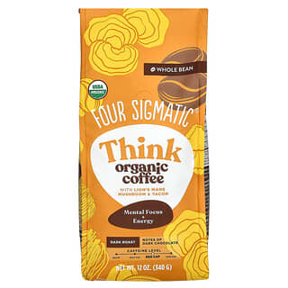 Four Sigmatic, Think, Organic Coffee with Lion's Mane Mushroom & Yacon, Whole Bean, Dark Roast, 12 oz (340 g)