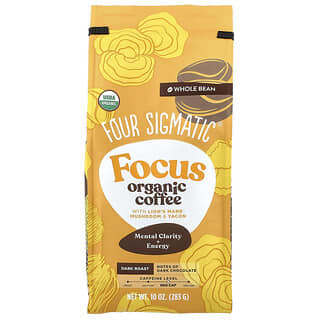 Four Sigmatic, Focus, Organic Coffee with Lion's Mane Mushroom & Yacon, Whole Bean, Dark Roast, 10 oz (283 g)