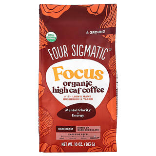 Four Sigmatic, Think, органический кофе с высоким содержанием кофеина, грибом ежовиком гребенчатым и яконом, молотый, темная обжарка, 340 г (12 унций)