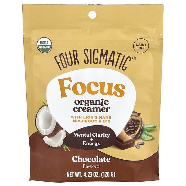 Four Sigmatic, Focus, 유기농 크리머, 노루궁뎅이버섯 & B12 함유, 초콜릿 맛, 120g(4.23oz)