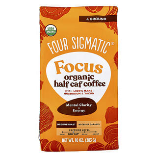Four Sigmatic, Focus, Organic Half Caf Coffee with Lion's Mane Mushroom & Yacon, Ground, Medium Roast, 10 oz (283 g)