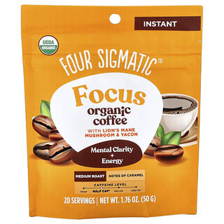 Four Sigmatic, Focus, Organic Instant Coffee with Lion's Mane Mushroom & Yacon, Medium Roast, 1.76 oz (50 g)