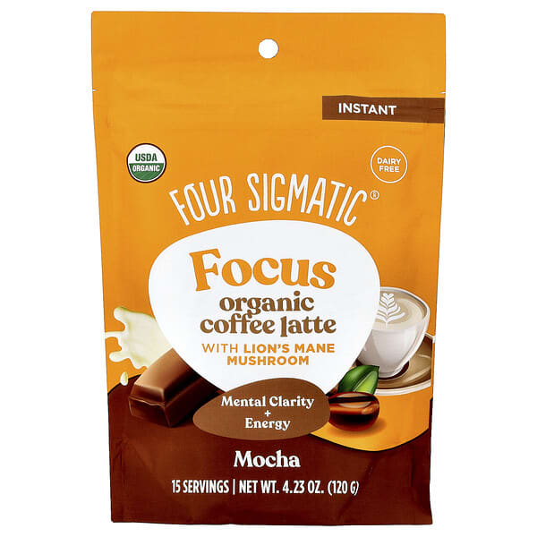 Four Sigmatic, Focus, 유기농 인스턴트 커피 라떼, 노루궁뎅이버섯 함유, 모카 맛, 120g(4.23oz)