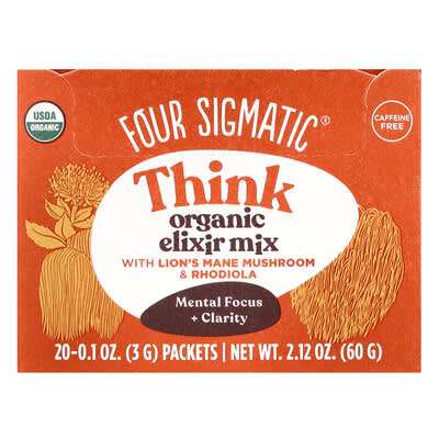 Four Sigmatic, Think, Elixir Mixed with Hericium, 20 Packets, 0.1 oz (3 g) Each